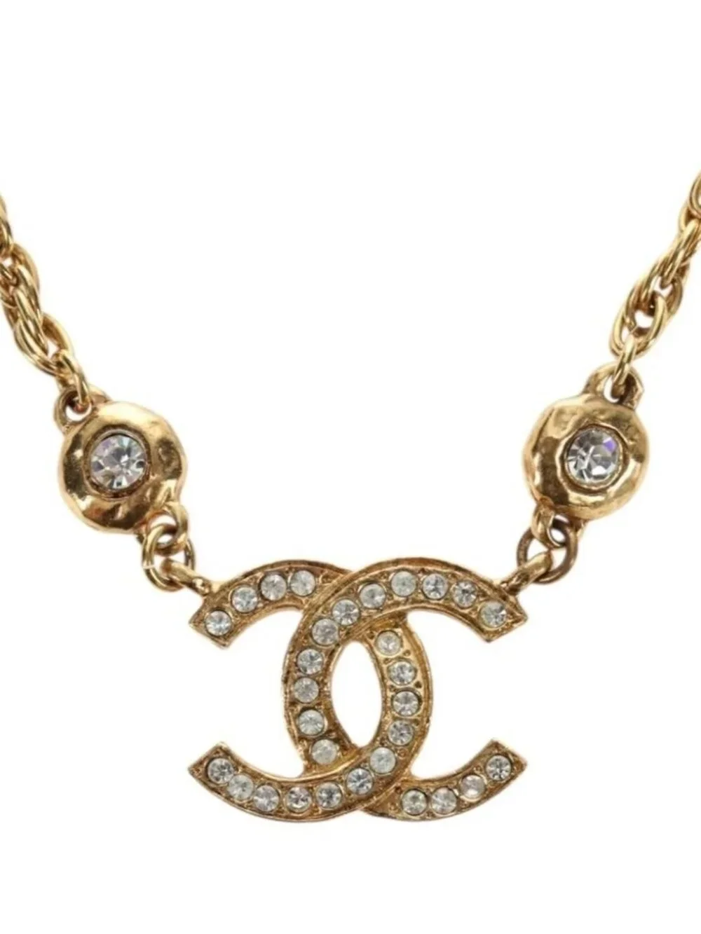 CHANEL COCO Mark Necklace metal Gold Tone CC Auth 186060M